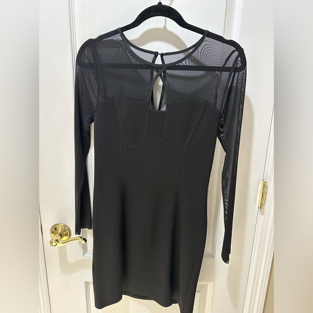 BCBGeneration Black Long Sleeve Dress with Sheer Detail